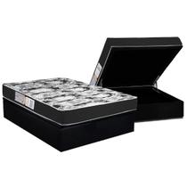 Conjunto Box Baú Casal: Colchão Espuma Luckspuma D28 Celebrity Black + Base CRC Suede Black (138x188)