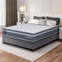 Conjunto Box Baú Cinza Cairo Cinza Molas Ensacadas Casal 138x188x71 - King House Conjunto Box Baú Cinza Cairo Cinza Molas Ensacadas Casal 138x188x71 - King House