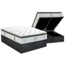 Conjunto Box Baú King: Colchão Molas Herval MasterPocket Ensacadas Imperatore Gold C1655 Pillow Top + Base CRC Suede Gray(193x203x34)