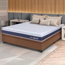 Conjunto Box Baú Marrom Durban Azul Espuma D28 Casal 138x188x64 - King House