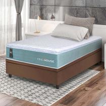 Conjunto Box Baú Marrom Lagos Verde Molas Ensacadas Solteiro 88x188x73 - King House Conjunto Box Baú Marrom Lagos Verde Molas Ensacadas Solteiro 88x188x73 - King House