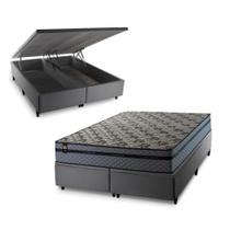 Conjunto Box Baú Montreal Cinza 158x198x71 c/ Molas Ensacadas Conjunto Box Baú Montreal Cinza 158x198x71 c/ Molas Ensacadas