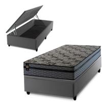 Conjunto Box Baú Montreal Cinza 88x188x71 c/ Molas Ensacadas