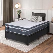 Conjunto Box Baú Preto Cairo Cinza Molas Ensacadas Solteiro 96x203x71 - King House Conjunto Box Baú Preto Cairo Cinza Molas Ensacadas Solteiro 96x203x71 - King House
