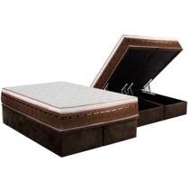 Conjunto Box Baú Queen: Colchão Espuma Luckspuma Masterpocket New Comfort + Base CRC Suede Brown(158x198)