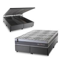 Conjunto Box Baú Sheffield Cinza 158x198x72 c/ Molas Ensacadas