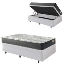 Conjunto Box Baú Solteiro Branco + Colchão Adapto Molas Ensacadas 88x188 Conjunto Box Baú Solteiro Branco + Colchão Adapto Molas Ensacadas 88x188