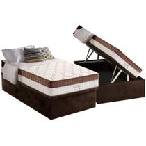 Conjunto Box Baú Solteiro: Colchão Espuma Anjos Molas Ensacadas MasterPocket King Best Brown + Base CRC Suede Brown(88x188)