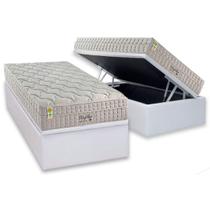 Conjunto Box Baú Solteiro: Colchão Espuma Anjos Molas Ensacadas MasterPocket King Best New + Base CRC Courano White(88x188)