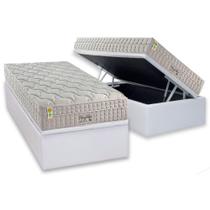Conjunto Box Baú Solteiro: Colchão Espuma Anjos Molas Ensacadas MasterPocket King Best New + Base CRC Courano White(88x188)