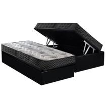 Conjunto Box Baú Solteiro: Colchão Espuma Paropas D45 Pasquale Wave Black + Base CRC Suede Black (88x188)