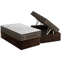 Conjunto Box Baú Solteiro: Colchão Espuma Probel Viscoelástico Guarda Costas New Visco Gel + Base CRC Suede Brown(88x188)
