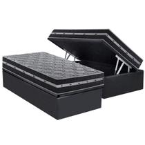 Conjunto Box Baú Solteiro: Colchão Molas D Angelis Anjos Ensacadas Black Grafite + Base CRC Suede Gray (88x188)