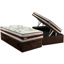 Conjunto Box Baú Solteiro: Colchão Molas Paropas Resiste Double Face AG D45 + Base CRC Suede Brown (88x188)