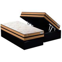 Conjunto Box Baú Solteiro: Colchão Molas Plumatex MasterPocket Ensacadas Smart Milano + Base CRC Suede Black(88x188)