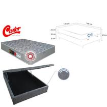 Conjunto Box Baú Viúva 128x188 Colchão Castor D33 Sleep Max Espuma Firme Double Face com Cama Baú Suede Reforçada
