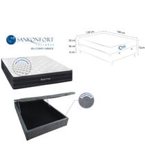 Conjunto Box Baú Viúva Colchão Molas Ensacadas Sleep Fresh Sankonfort Cama Blindada Reforçada 128x188 Ideal para Quartos Pequenos