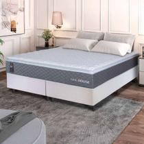 Conjunto Box Branco Argel Cinza Espuma D33 King 193x203x67 - King House Conjunto Box Branco Argel Cinza Espuma D33 King 193x203x67 - King House