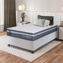Conjunto Box Branco Cairo Cinza Molas Ensacadas Solteiro 88x188x64 - King House Conjunto Box Branco Cairo Cinza Molas Ensacadas Solteiro 88x188x64 - King House