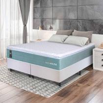 Conjunto Box Branco Lagos Verde Molas Ensacadas Queen 158x198x66 - King House