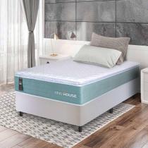 Conjunto Box Branco Lagos Verde Molas Ensacadas Solteiro 96x203x66 - King House Conjunto Box Branco Lagos Verde Molas Ensacadas Solteiro 96x203x66 - King House