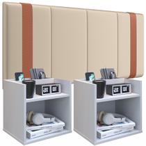 Conjunto Box Cabeceira 1.40 com detalhes de tiras + 2 Mesa Cabeceira com Nicho Suspensa
