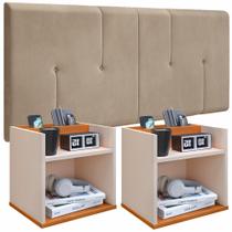 Conjunto Box Cabeceira 1.40 Dubai + 2 Mesa Cabeceira com Nicho Suspensa Madri