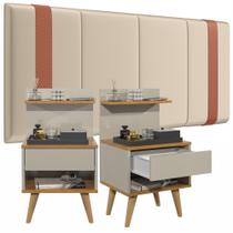 Conjunto Box Cabeceira Casal 1.40 Parise com detalhes + 2un Mesa Cabeceira 1 Gaveta e Prateleira