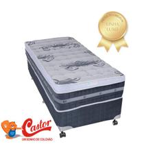 Conjunto Box Castor c/ Colchão Silver Star Tecnopedic One Face Solteiro 88x188x72 - Linha Alta Resistente - Suporte de peso até 130kg