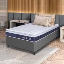 Conjunto Box Cinza Durban Azul Espuma D28 Solteiro 88x188x57 - King House