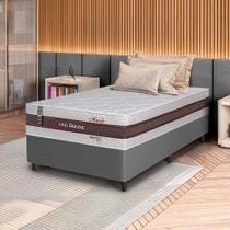 Conjunto Box Cinza Mali Bege Molas Ensacadas Solteiro 96x203x70 - King House Conjunto Box Cinza Mali Bege Molas Ensacadas Solteiro 96x203x70 - King House