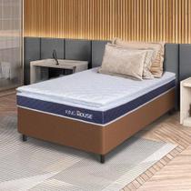 Conjunto Box Marrom Durban Azul Espuma D28 Solteiro 88x188x57 - King House