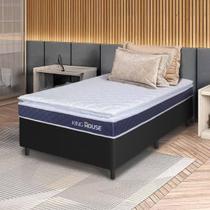 Conjunto Box Preto Durban Azul Espuma D28 Solteiro 96x203x57 - King House Conjunto Box Preto Durban Azul Espuma D28 Solteiro 96x203x57 - King House