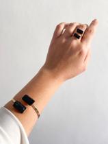 Conjunto Bracelete + Anel Cristais Naturais - Turmalina Negra, Quartzo Rosa, Cianita Azul