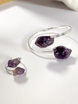 Conjunto Bracelete e Anel Duas Pedras Com Ametista Natural Conjunto Bracelete e Anel Duas Pedras Com Ametista Natural