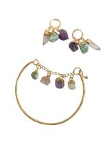 Conjunto Bracelete E Brinco De Argola Com 3 Cristais Naturais Dourado Conjunto Bracelete E Brinco De Argola Com 3 Cristais Naturais Dourado