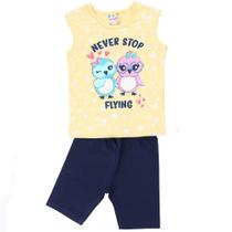 Conjunto Brandili Blusa Cavada Coruja + Bermuda Menina