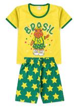 Conjunto Brasil Infantil Menina Amarelo Blusa e Shorts Ciclista Capivara na Copa Do Mundo Conjunto Brasil Infantil Menina Amarelo Blusa e Shorts Ciclista Capivara na Copa Do Mundo
