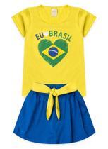 Conjunto Brasil Infantil Menina Amarelo Blusa e Shorts Saia com Amarração Copa do Mundo