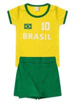 Conjunto Brasil Infantil Menina Amarelo Blusa e Shorts Saia Copa do Mundo