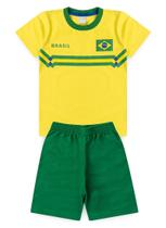 Conjunto Brasil Infantil Menino Amarelo Camiseta e Bermuda Copa Do Mundo