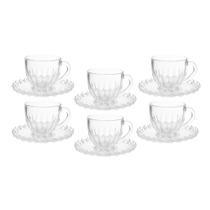 Conjunto Brasiliano Coffee de Vidro com 6 Xícaras e Pires 185ml