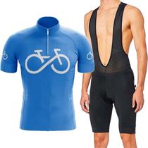 Conjunto Bretelle Gel Camisa Bike Forever Azul Speed Ciclismo Pro