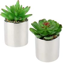Conjunto Briful de 2 mini potes de suculentas artificiais em prata