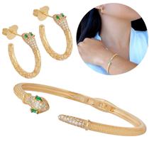 Conjunto Brinco Argola Bracelete Feminino Festa Serpente