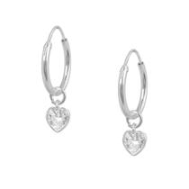 Conjunto Brinco Argola Com Pingente Zircônia Coração Prata 925