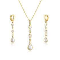 Conjunto Brinco Argola Cordão Festa Pérola Gota Semijoias