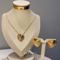 Conjunto brinco + colar coração organico banhado em ouro 18k