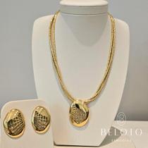 Conjunto brinco + colar dama banhado em ouro 18k