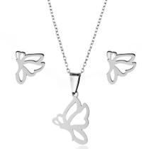 Conjunto Brinco Colar Infantil Aço inox 316l Borboleta Luxo
